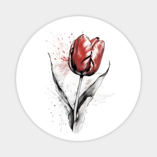 Red Tulip Watercolor and ink art Magnet